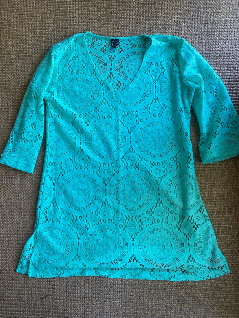 Lace Crochet V-Neck Tunic Top - sea green